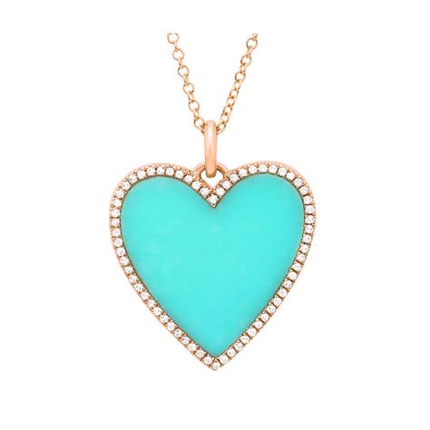 Check out more on this necklace at: Turquoise Diamond Heart Pendant in 14k Rose Gold