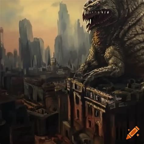 Massive Kaiju Towering Over A Destructed Cityscape