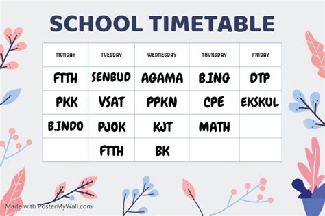 Copy Of Pastel Floral Themed School Timetable Postermywall