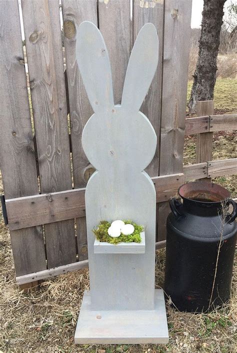 Large Wooden Bunny Standoutdoor Decoreaster Bunnywooden Etsy