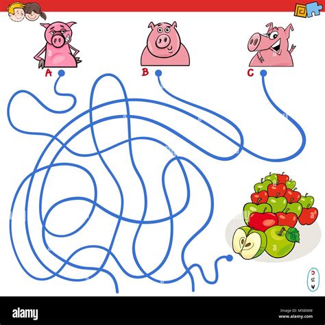 Cartoon Illustration Of Paths Or Maze Puzzle Activity Game With Funny