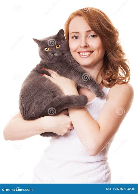 Woman With A Cat Stock Image Image Of Girl Isolated