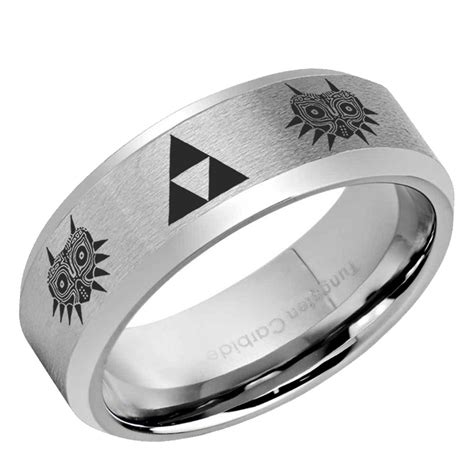 Tungsten Beveled Silver Legend Of Zelda Majoras Mask Ring