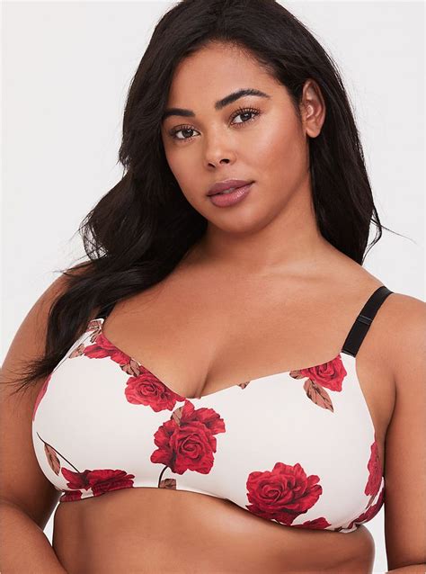 Plus Size Ivory And Red Floral 360° Back Smoothing™ Lightly Lined