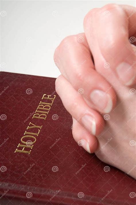 Praying Hands On Bible Stock Image Image Of Text Book 13392143