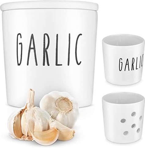 Large Garlic Keeper Garlic Holder Storage Round Ceramic
