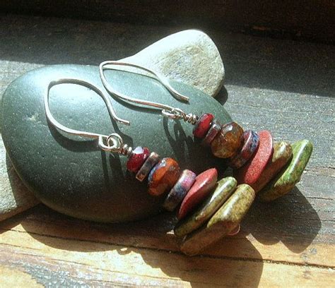 Stacked Olive Earrings In Merlot And Olive Green With Ceramic Etsy