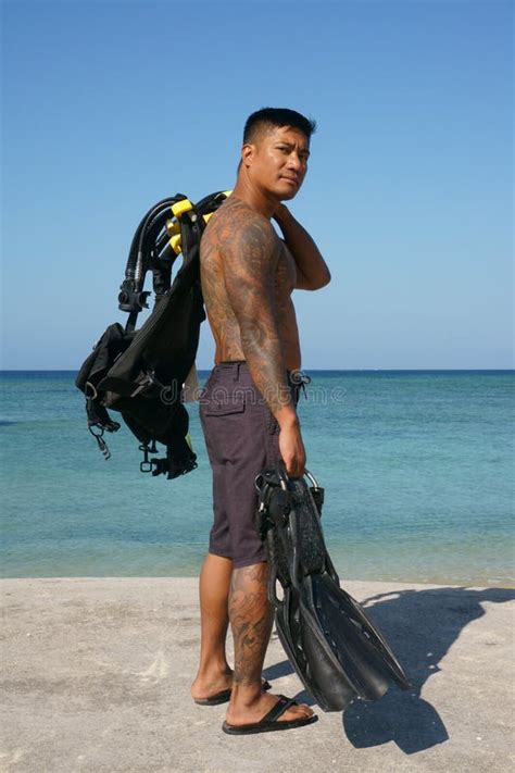 Scuba Diver Man In Japan Stock Image Image Of Taking 112363397