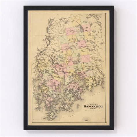 Vintage Map Of Hancock County Maine 1885 By Teds Vintage Art