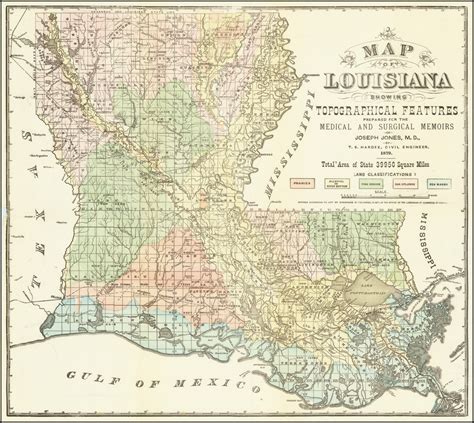 Map Of Louisiana Showing Topographical Features Prepared For The