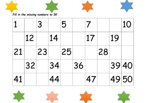 Then write the missing numbers. Missing Numbers to 50 interactive worksheet