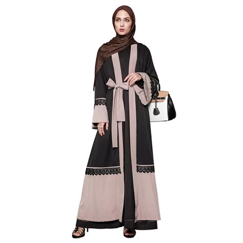 Big Size S 5xl Soft Hit Color Lace Patch Designs Cardigan Muslim Women Abaya Turkish Caftan
