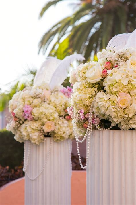 Beautiful Wedding Aisle Decor Hydrangeas And Roses With Feathers And