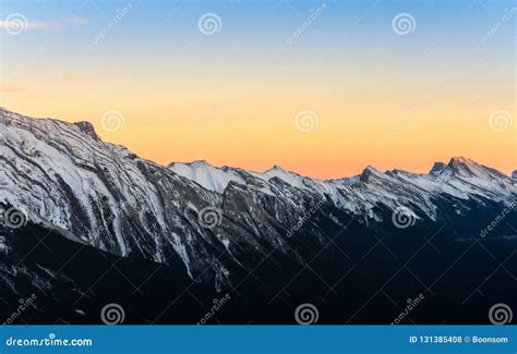 Beautiful Sunset View Of Snow Capped Rocky Mountains At Banff Na Stock