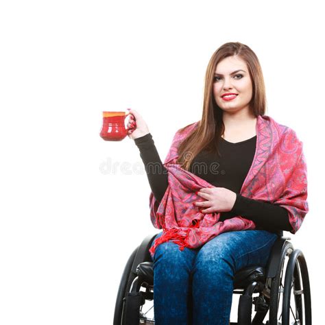 Cheerful Crippled Lady On Wheelchair Stock Photo Image Of