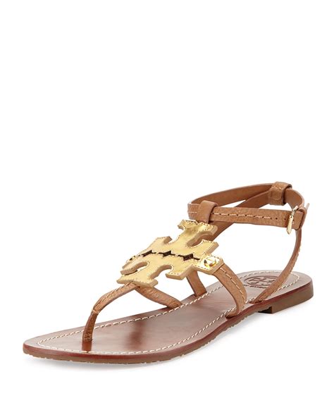 Lyst Tory Burch Phoebe Leather Flat Sandal In Brown