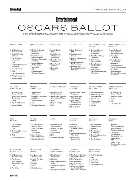 Make Your Picks For The 2023 Oscar Winners With Ews Printable Ballot