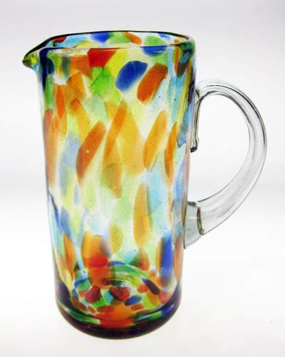 Mexican Glass Set Multi Colored Confetti Drinking Glasses 16 Oz And Matching Pitcher