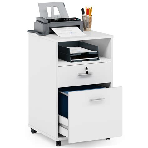 Tribesigns File Cabinet 2 Drawer Mobile Printer Stand With Lockwhite