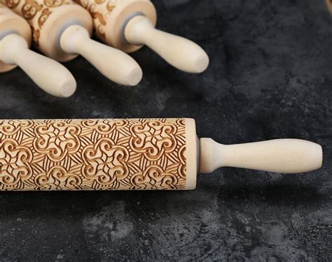 Engraved Embossing Rolling Pin Embossed Wood Rolling Pin Etsy