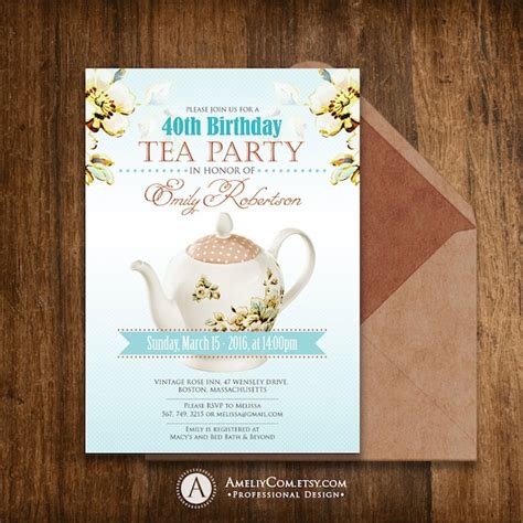 Tea Party Birthday Invitations Printable Adult By Ameliycom