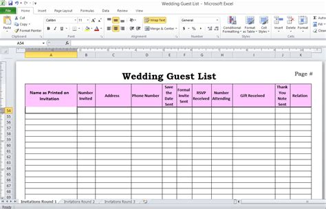 Event Guest List Template Excel Calendar Template Printable