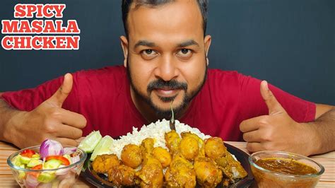 Spicy Masala Chicken With Plain Riceextra Gravy And Salad Mukbang Eating Show Youtube
