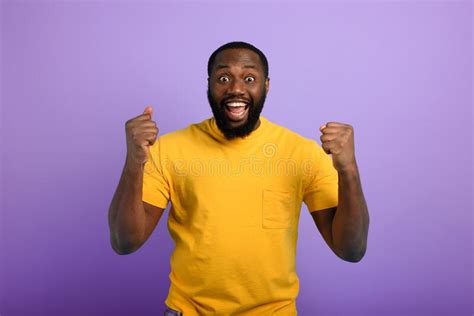 Black Man Is Happy Joyful And Happiness Expression Purple Background