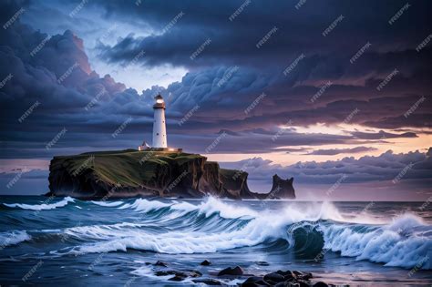 Premium Ai Image Photo Of The Lighthouse And Stormy Sea Background