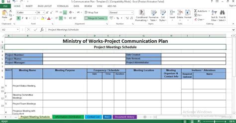 Project Communication Plan Excel Template Software Engineering