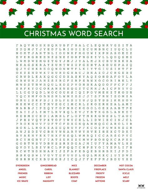 Holiday Word Search Printable