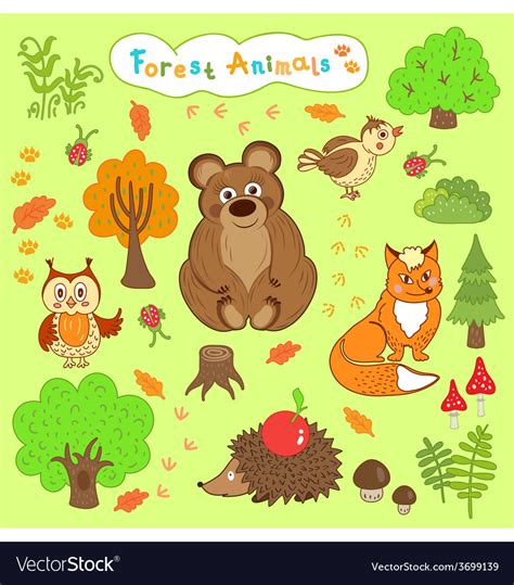 Children Is Drawings Of Cute Forest Animals Vector Image