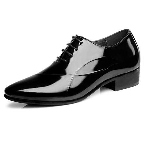 Shiny Tuxedo Wedding Shoes Add Taller 6cm 236inch Black Pointy Toe