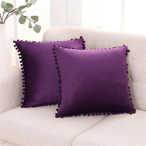 Deconovo Decorative Velvet Throw Pillow Cases Soft Square Pom Poms With