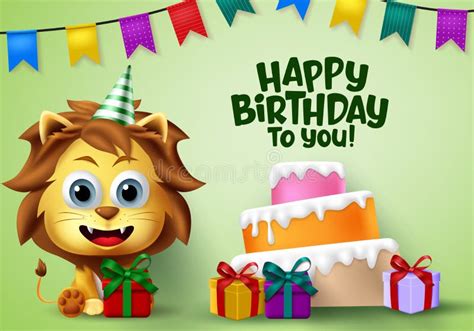 Happy Birthday Lion Vector Animal Party Happy Birthday Greeting Text