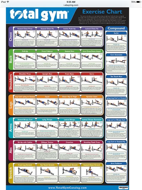 Total Gym Workout Chart | Total gym exercise chart, Workout chart, Total gym
