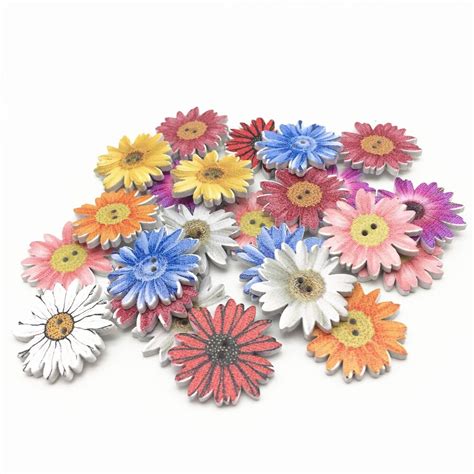 1000pcs 25mm Wood Daisy Flower Buttons Painted Florals Button Sewing 2