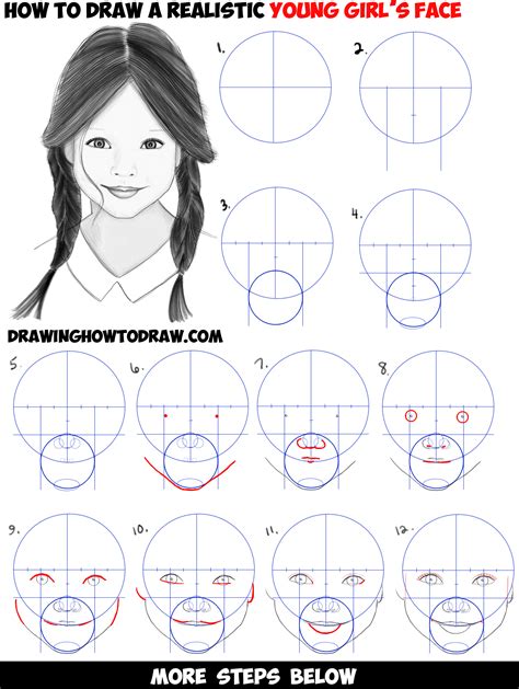 How To Draw A Realistic Cute Little Girls Facehead Step By Step