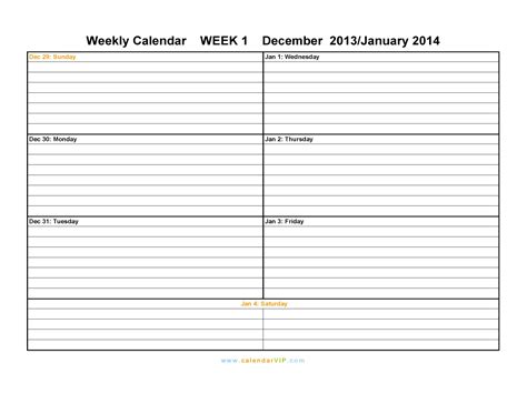 Weekly Calendar 2015 - Free Weekly Calendar Templates