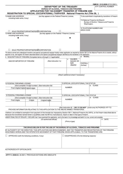 Form Atf F 3 53203 Application For Tax Exempt Transfer Of Firearm