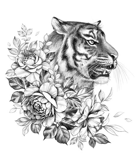 Aggregate More Than 85 Tiger With Flowers Tattoo Drawing Ineteachers