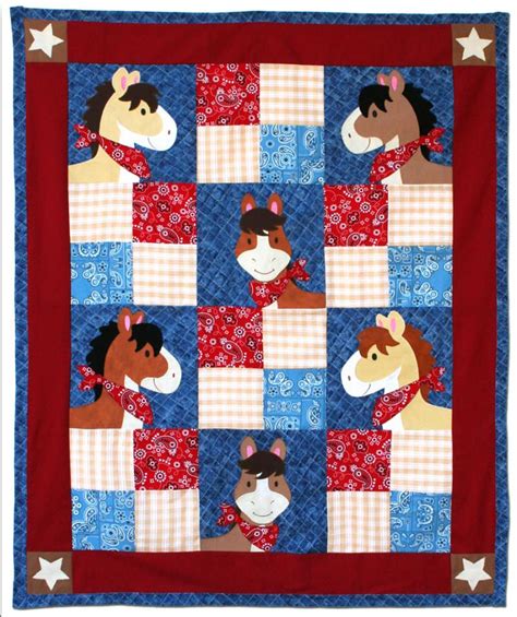 Pony Tales Western Themed Quilt With Appliquéd Horse Heads In Redblue