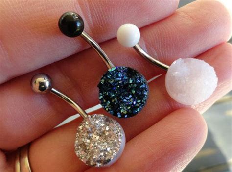 Iridescent Silver Druzy Belly Button Ring Etsy Belly Button