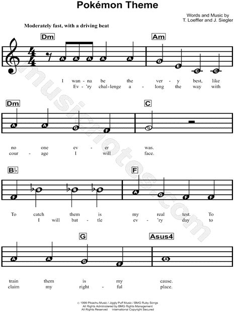 Print And Download Pokémon Theme Sheet Music From Pokémon Sheet Music