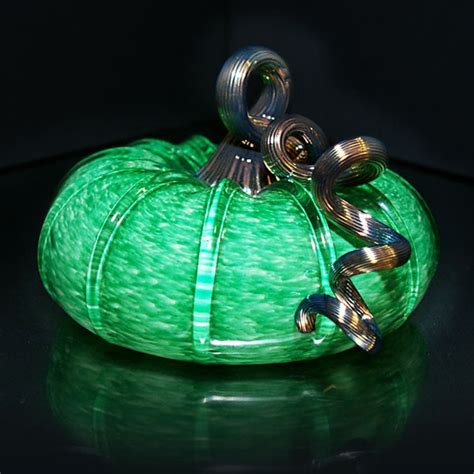 Hand Blown Glass Pumpkin—emerald Jewel Tone Squatty From Dunniker