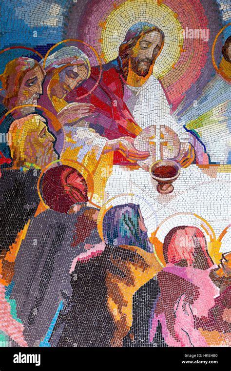 Mosaic Of The Institution Of The Eucharist At The Last Supper By Jesus