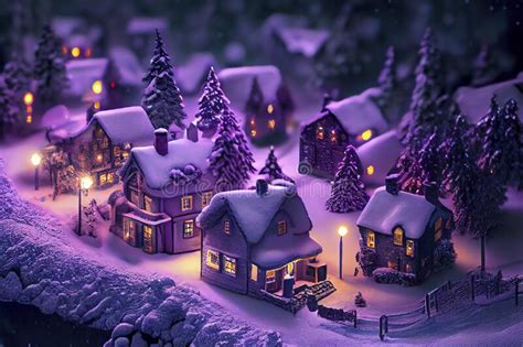 Fantasy Christmas Background Snow Covered Village Stock Illustrations