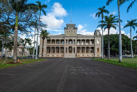 Iolani Palace And Black Driveway In Honolulu Hawaii Usa Editorial