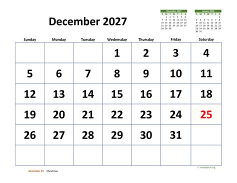 December 2027 Calendar With Extra Large Dates