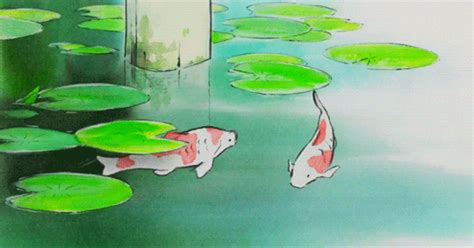 Princess Kaguya Studio Ghibli Koi Fish Anime Scenery Pond